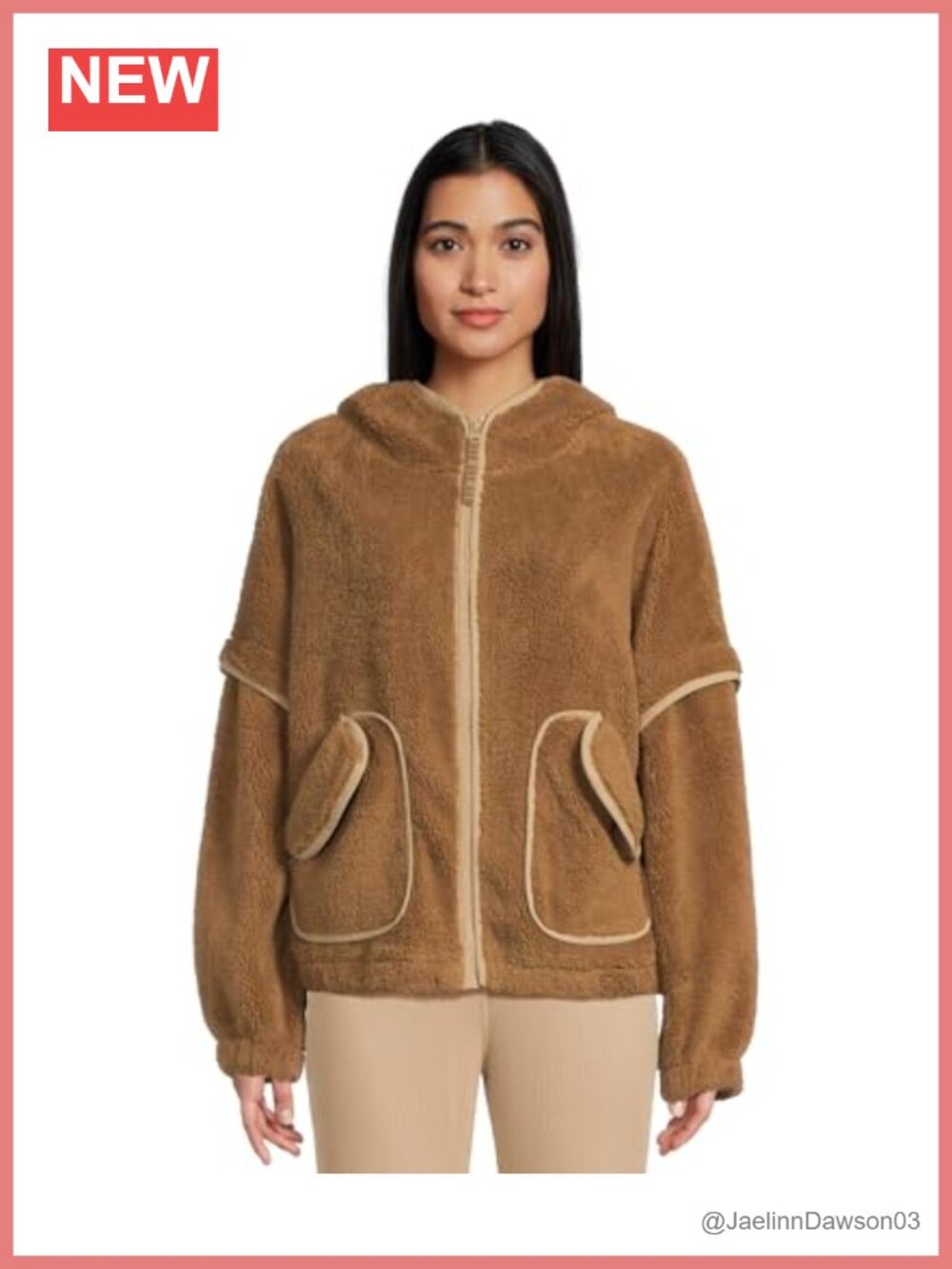 Full Zip Plush Fleece Hooded Jacket Recycled Polyester Zip Pockets